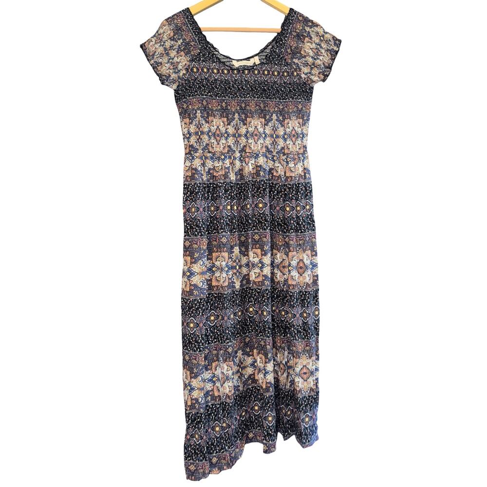 Soft Surroundings Smocked Marcelo Boho Dress Sm Midi Hippie Fairy Floral Cottage